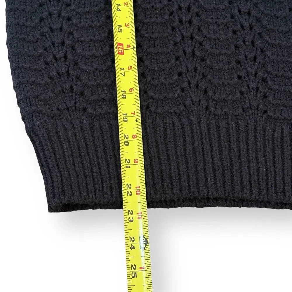 Velvet by Graham & Spencer Alpaca Wool Open Knit Sweater S Black Textured